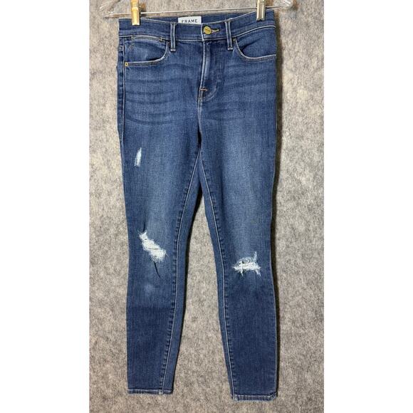 FRAME Denim Size 26 Le High Skinny Distressed Blue Jeans - Picture 1 of 9